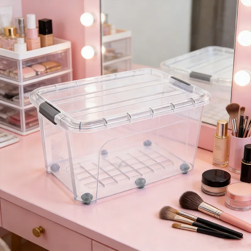 75L Plastic Storage Box with 6 Wheels Click Lid Stackable Clear Storage Box for Home Office