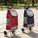 Shopping Trolley Solid Colour with Striped Pattern Lightweight Wheeled Shopping Trolley Push Cart Luggage Bag Random Colours
