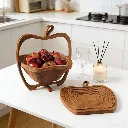 Natural Bamboo Foldable Fruit Basket Collapsible Creative Apple Shaped Fruit Bowl Multifunction Heat Resistant Bamboo Trivets Pot Mat Hot Pan Pads