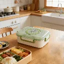 Insulation Lunch Box with Spoon 2 Compartments Plastic Stainless Steel Lunch Container Food Box 381g 24 x 15 x 7cm