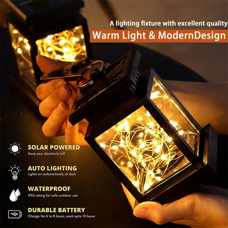 Outdoor Garden Hanging Lantern Solar Lights Waterproof Solar LED Fairy Light with Clip for Patio Lawn Balcony Courtyard Pathway Decoration