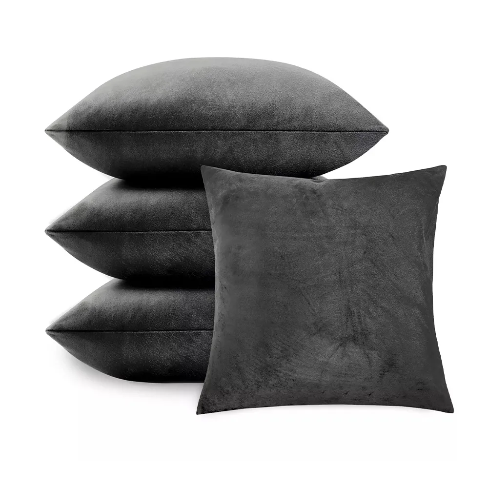 4 Pack Velvet Cushion Cover Square Pillow Decor Bed Sofa Cushion Cover 45x45cm - Light Grey
