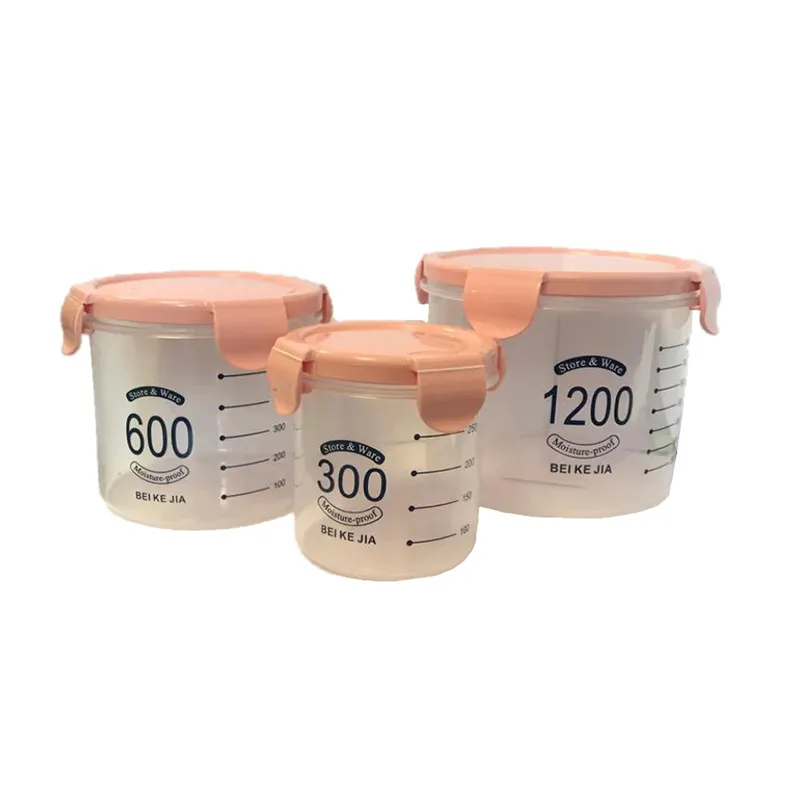 Round Plastic Food Storage Container Set of 3 for Kitchen Home BBQ - Random Colours